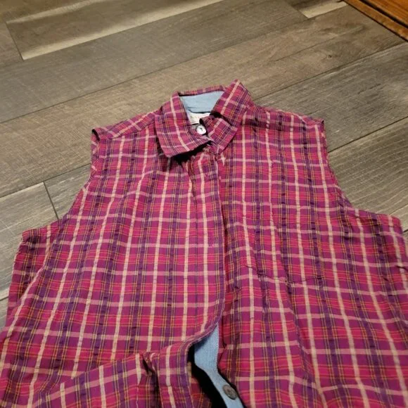 Karen Scott Plaid Seersucker Button Down Sleeveless Shift Dress Size 10 - Picture 5 of 7